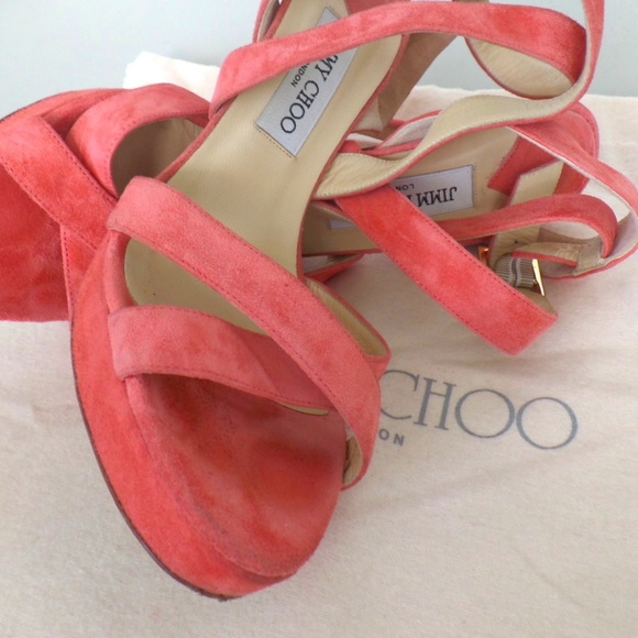 Pink Suede Open Toe Jimmy Choo Heels - Picture 1 of 4